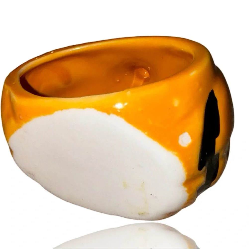 Jack-O-Lantern Set of 4 Vintage Ceramic Napkin Rings: GUC: Halloween Decor